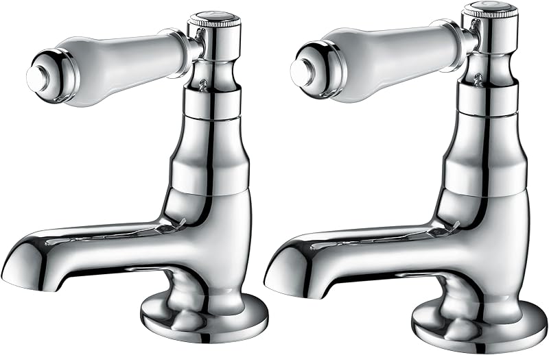 Hapilife Basin Pillar Taps Twin Mixers Victorian White Ceramic Lever Chrome 2