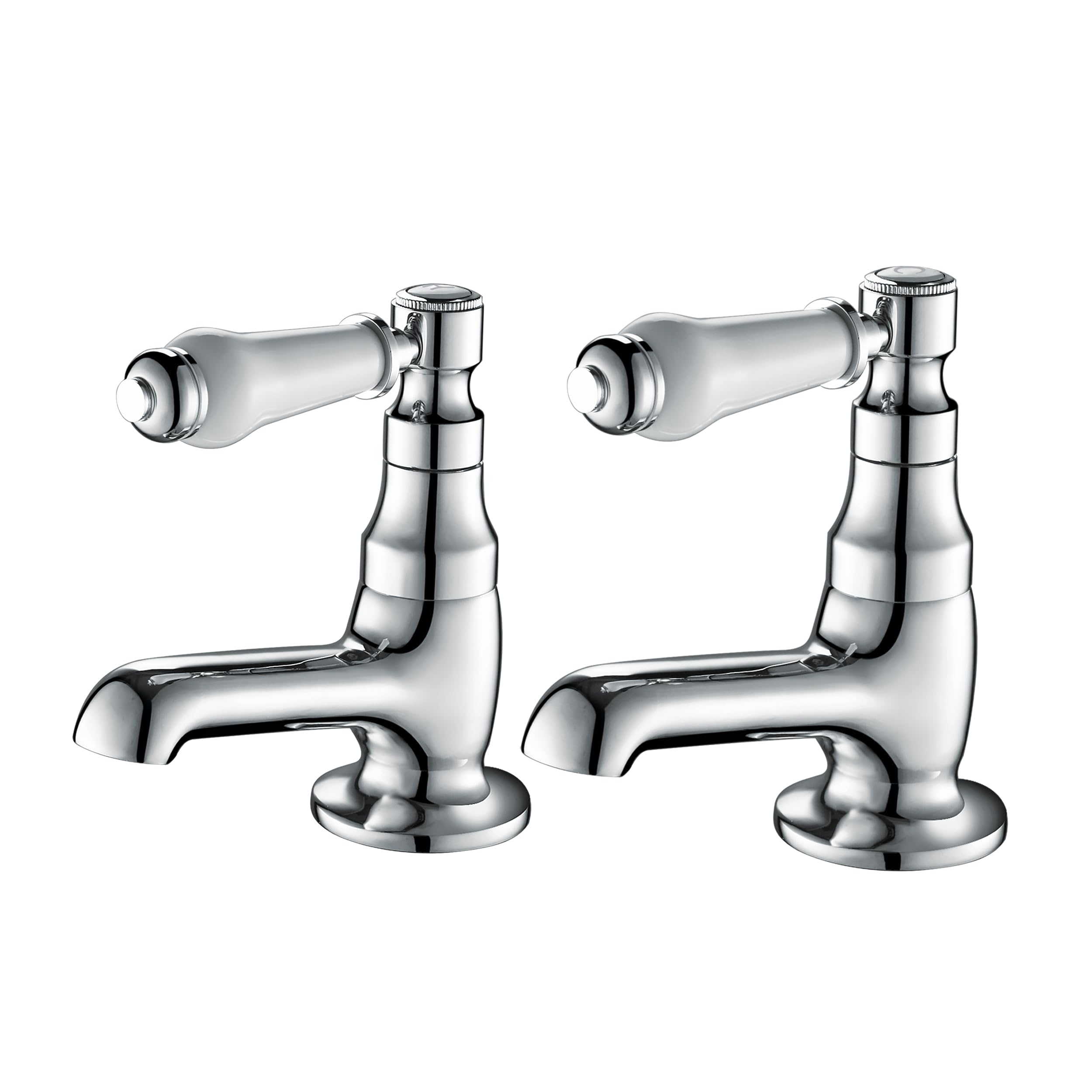 Hapilife Basin Pillar Taps Pair Mixers Victorian Traditional Twin Bathroom Sink Tap White Ceramic Lever Two Cloakroom Tap Chrome 2 Holes Mono Hot and Cold Water G1/2’’