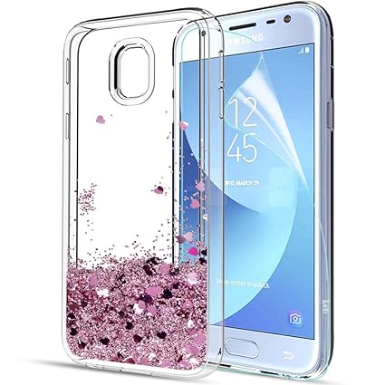 LeYi Hülle Galaxy J3 2017 Glitzer Handyhülle mit HD Folie Schutzfolie,Cover TPU Bumper Clear Schutzhülle für Case Samsungs Ga