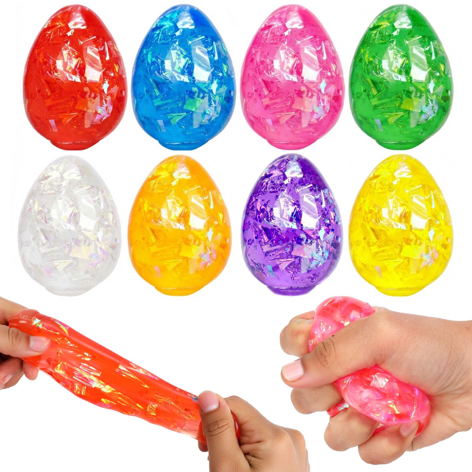 BEIGUO 8pcs Easter Egg Stress Balls,Squishy Stress Relief Toys for Easter Basket Stuffers, Easter Egg Fillers,Party Favors