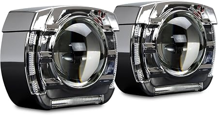 Amazon ヘッドライト埋め込み Hid プロジェクター Ledライトバー入り 角目デザイン ホワイト 6000k カスタム専用キット Hidキット 車 バイク