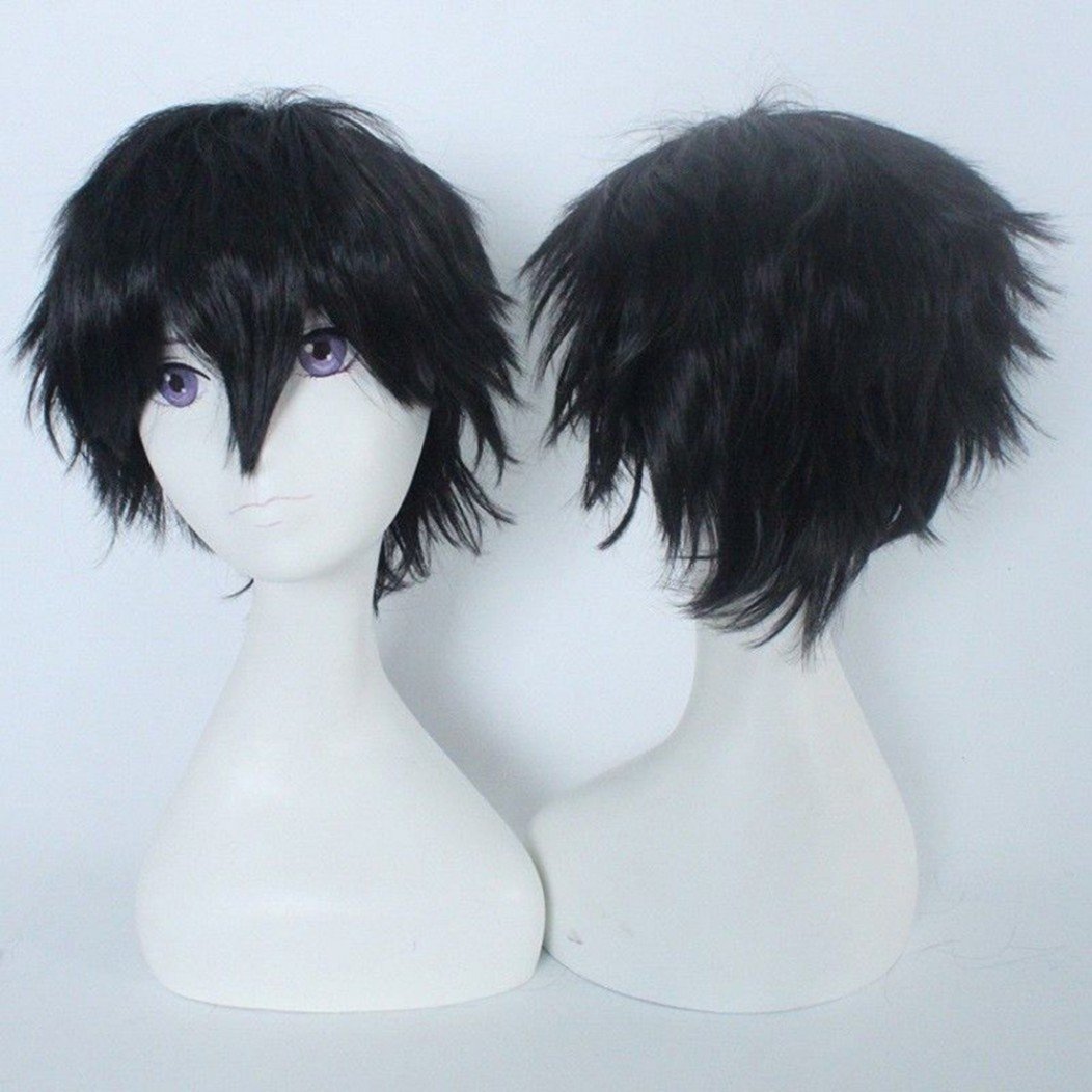 Unisex Short Cosplay Full Wigs Natural Layer Straight Hair Anime Costume Party Wig Fancy Dress for Women Men (Black)