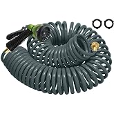 YESTAR Coil Hose 75FT EVA Coil Garden Hose With 3/4'' Brass Connector | Flexible Water Hose Lightweight and No Kink Includes 7 Patterns Spray Nozzle For Outdoors Lawn Watering Car Washing