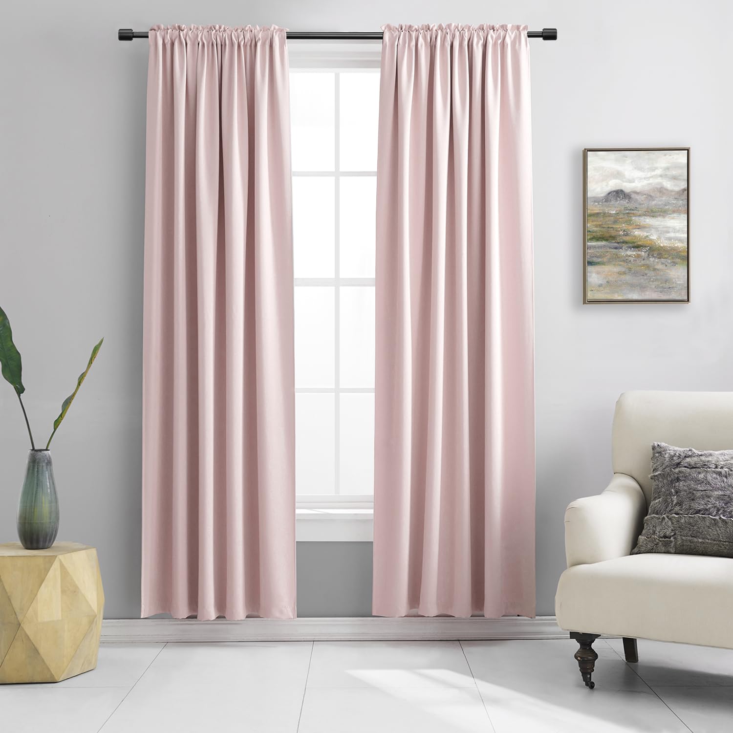 DONREN Baby Pink Room Darkening Nursery Curtains - Pastel Pink Light Reducing Thermal Insulated ...