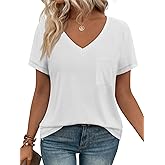 Dhigali Womens T Shirts Short Sleeve V Neck Tops with Pockets Summer Fashion Trendy Soft Casual Comfy Outfits Clothes 2026