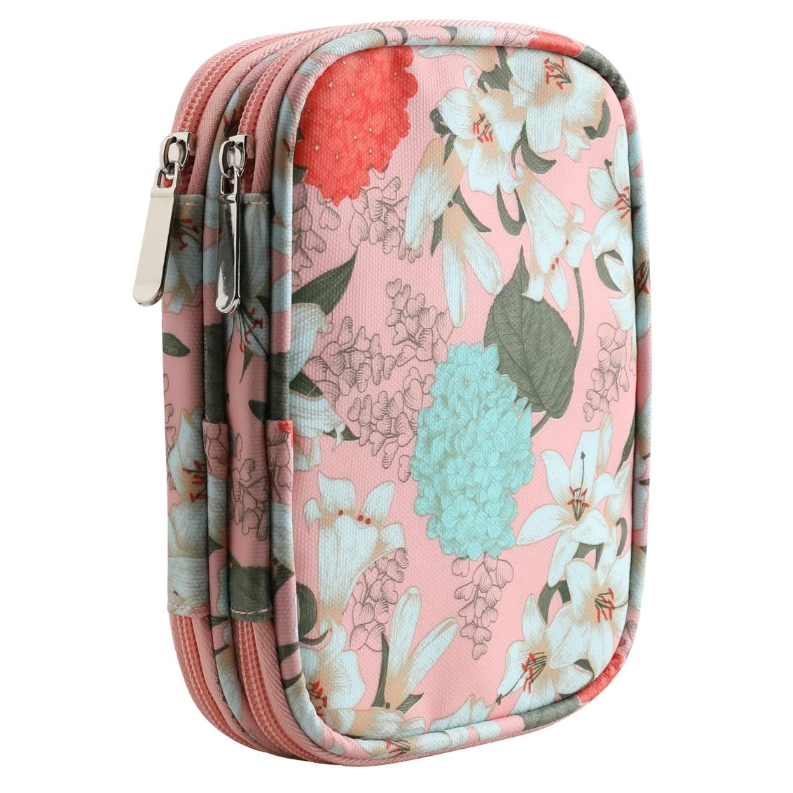 JOZEA Crochet Hooks Case,Empty Zipper Storage Organizer Bag with Web Pockets for Various Crochet Needles, Knitting Accessories, Crochet Hook Kit Tools (Pink Lily)