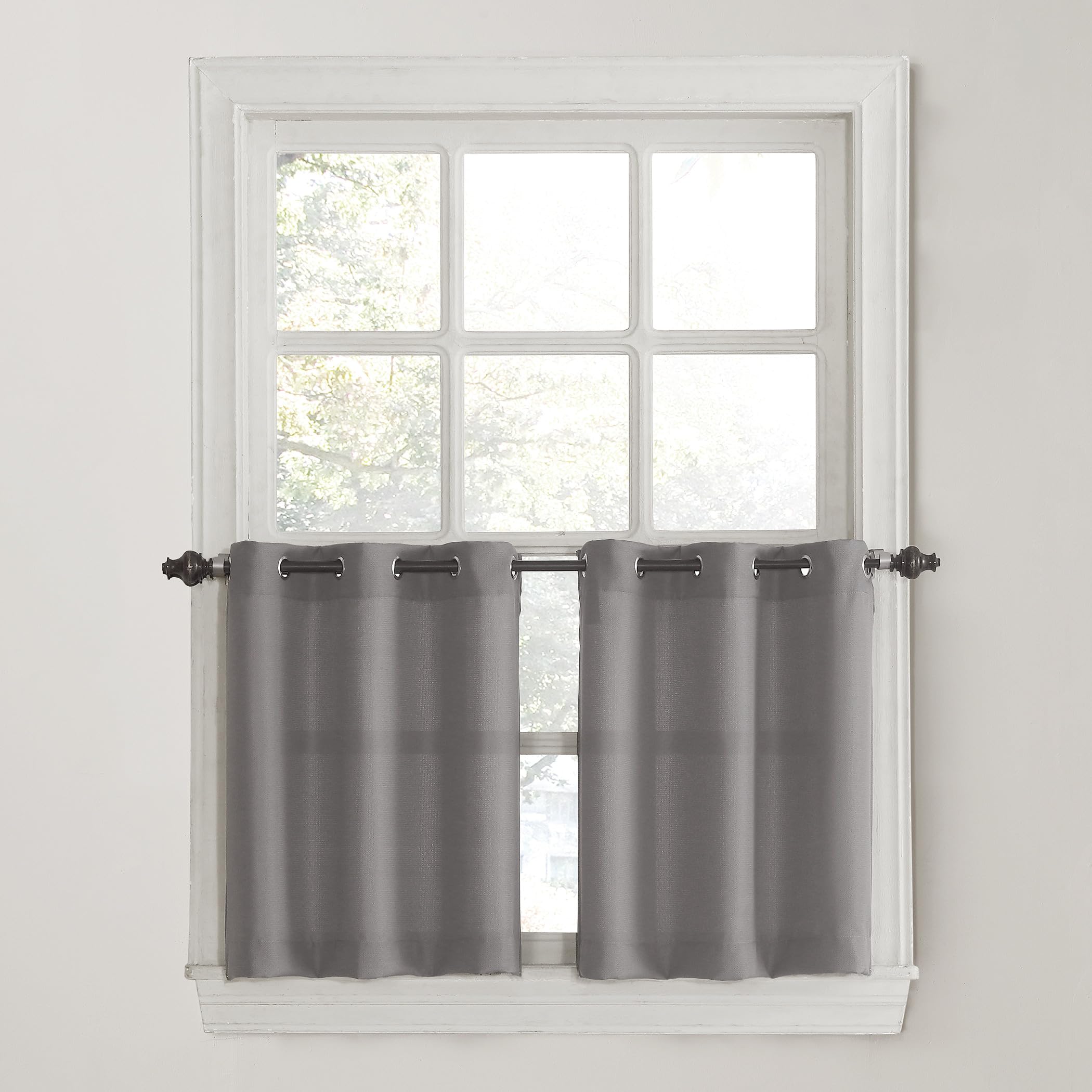 No. 918 Montego Casual Textured Semi-Sheer Grommet Kitchen Curtain Tier Pair, 56" x 36", Nickel