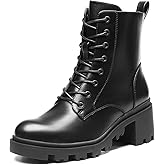DREAM PAIRS Women's Lace Up Combat Ankle Boots Fashion Low Chunky Heel Lug Sole Fall Heeled Booties Shoes