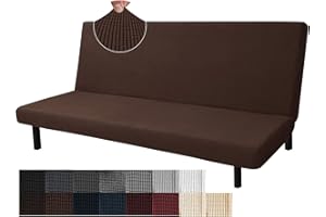 JIVINER Stretch Futon Cover Universal Armless Sofa Slipcover Non Slip Spandex Sofa Bed Without Armrest Cover Soft Spandex Futon Slipcover with Elastic Bands (Futon, Coffee)