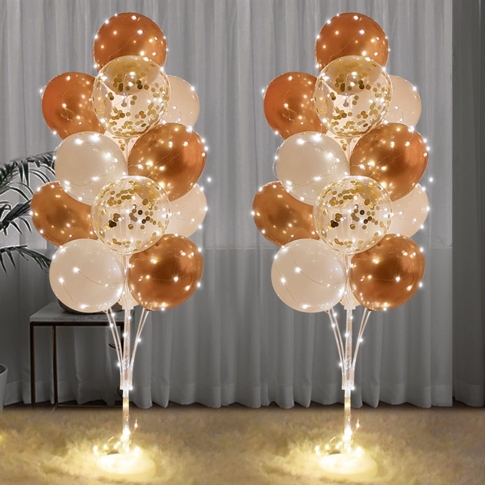 Photo 1 of Cicicooie Centerpieces Balloon Holder Decoration with String Light 2 Set Champagne Gold Balloon Stand Kit for Floor for Propose Wedding Birthday Party