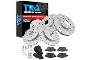 TRQ Front and Rear Brake Pad and Rotor Set Ceramic Coated Drilled Slotted Compatible with 2011-2013 Lexus CT200h 2010-2015 Toyota Prius 2012-2015 Prius Plug-In