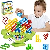 64 Pcs Dinosaur Tetra Tower Balance Stacking Blocks Game – Board Game for Kids & Adults, Easter Educational Fidget Toy, Tappl