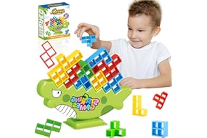64 Pcs Dinosaur Tetra Tower Balance Stacking Blocks Game – Board Game for Kids & Adults, Easter Educational Fidget Toy, Tappl