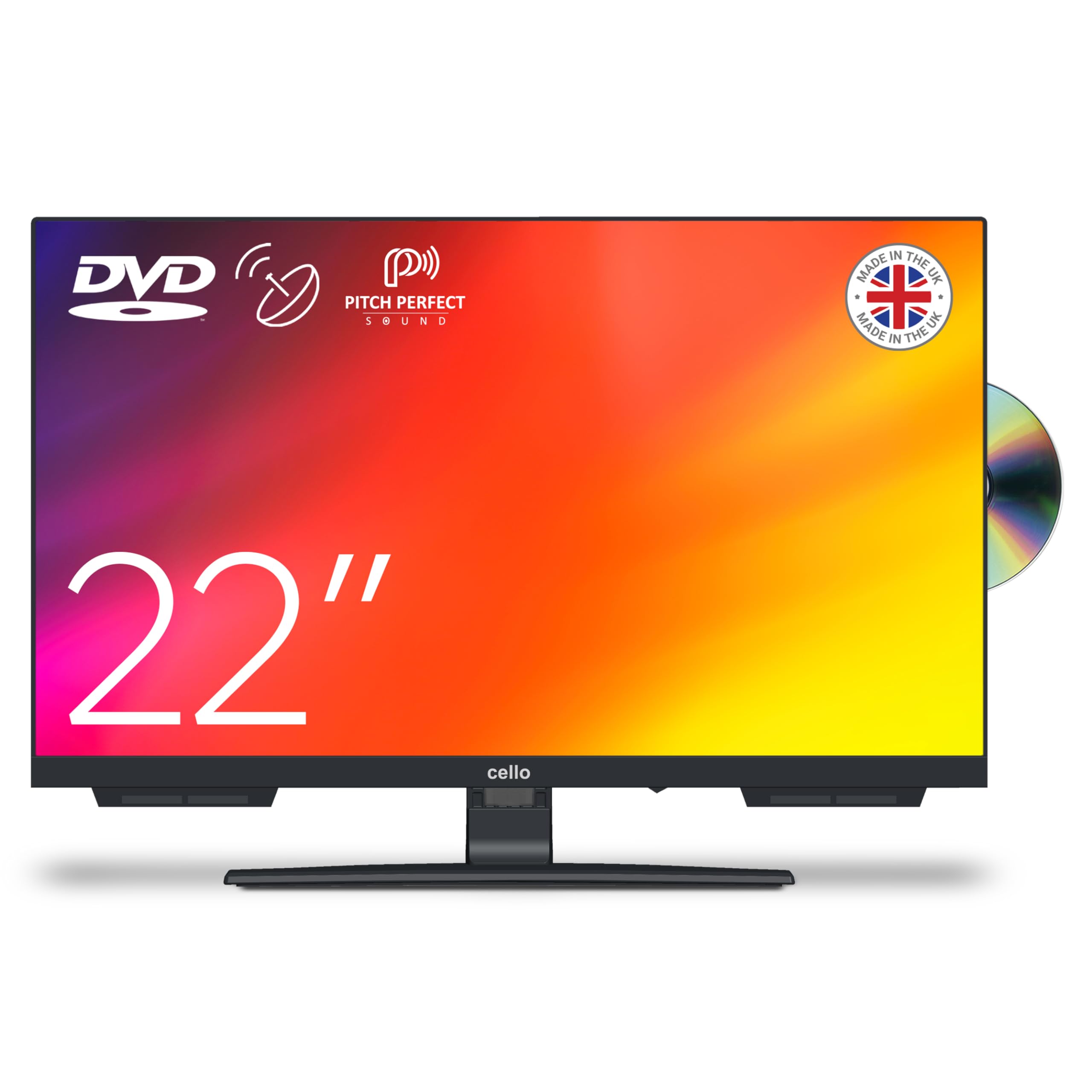Cello C2224F 22 Full Hd Led TV Avec Design Sans Cadre Lecteur Dvd Intégré Triple Tuner (Dvb-C/-S2/-T2) Pitch Perfect Sound Idéal Pour Les Petites Pièces Fabriqué En Europe [2024]