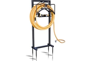 AMDERVEN Garden Hose Holder Freestanding - Water Hose Holders for Outside，Hose Stand Outdoor Freestanding, Heavy Duty Metal Hose Hanger,Hose Storage Outdoor,Holds 150-feet Hose,Black