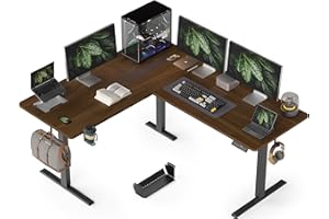 WALKINGDESK 63x55 Inches Reversible L Shaped Standing Desk, Height Adjustable with Cup Holder, Electric Corner Computer Works