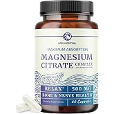 Magnesium Citrate Complex 500 MG, Constipation, Calm &amp; Relaxation Support | 500mg Elemental Magnesium, High Absorption Mag Supplement, Digestion Support, Third-Party Tested, 60 Mag Citrate Capsules