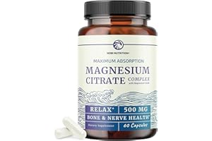 NOBI NUTRITION Magnesium Citrate Complex 500 MG for Constipation, Digestion, Calm & Relaxation Support | High Absorption Magnesium Supplement | Citrato de Magnesio | Non-GMO Soy-Free | 60 Mag Citrate Capsules