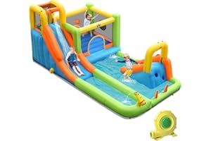 BOUNTECH Inflatable Water Slide, 8 in 1 Mega Waterslide Park Bounce House for Outdoor Fun w/950W Blower, Long Slide, Splash Pool, Water Slides Inflatables for Kids and Adults Backyard Party Gifts