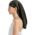 LilySilk 100% Silk Bonnet Mulberry 19 Momme Silk Sleep Cap Long for Curly Hair Night Cap for Sleeping, Silk Hair Wrap for Women Olive Green