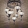 Turkish Moroccan Mosaic Boho Hardwired Chandelier Light Ceiling Hanging Lamp Pendant Fixture Lighting, 9 Big Globes for Bedroom Kitchen Dining Room Bar Living Room Decorative Lighting