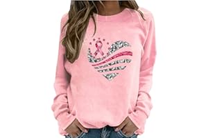 JUEBONG Fashion Ladies Crewneck Sweatshirts Breast Cancer Awareness Shirts for Womens 2024 Long Sleeve Tops Cute Fall Clothes
