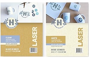 HAYES PAPER CO. Hayes Paper, BUNDLE Waterslide Decal Paper LASER CLEAR 20 Sheets AND WHITE 20 Sheets Printable Water Slide Decals of A4 Size