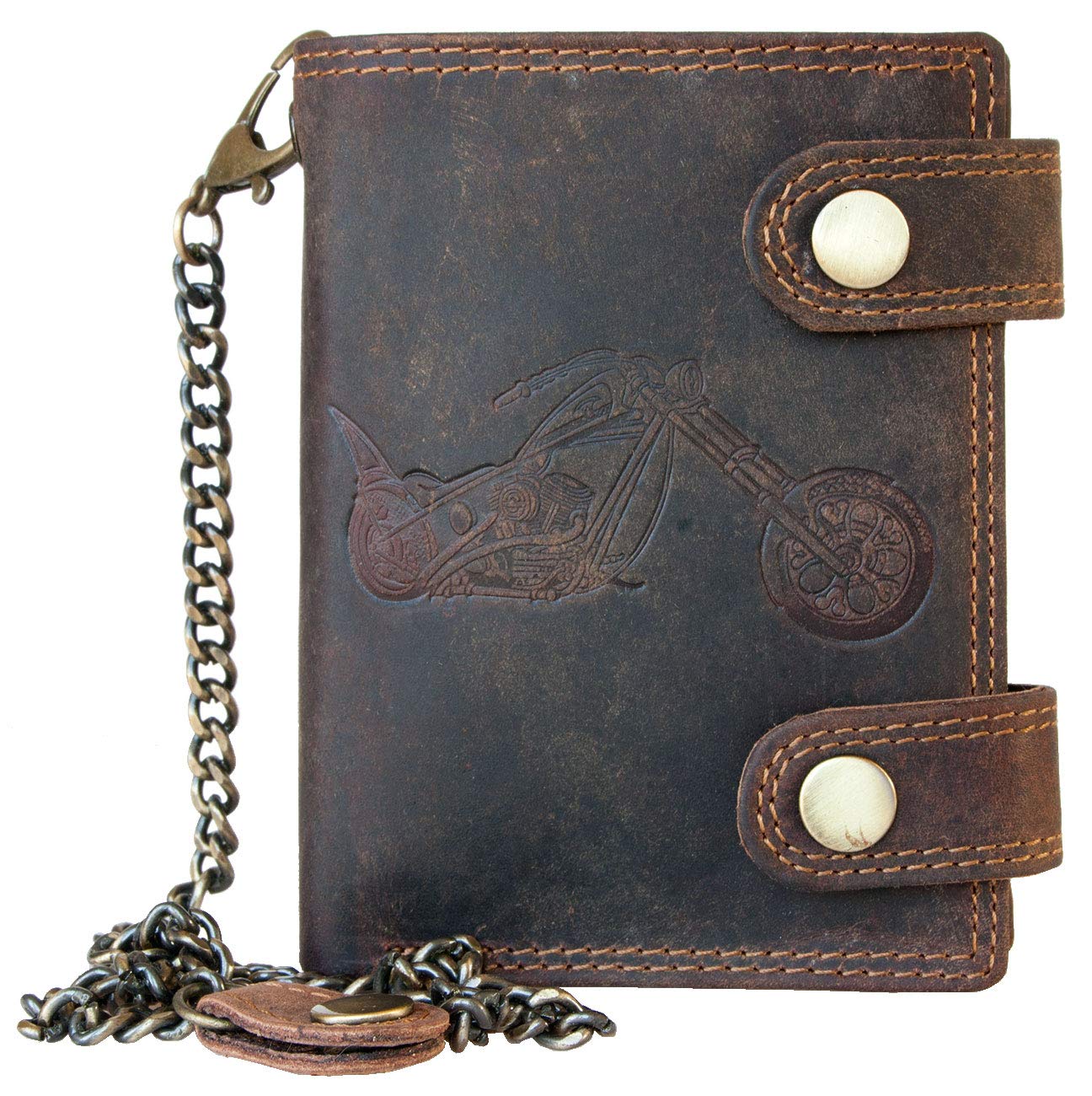 FLW-Wild Genuine Leather Biker's Wallet with RFID (Data Protection), Two Buckles and a Metal Chain