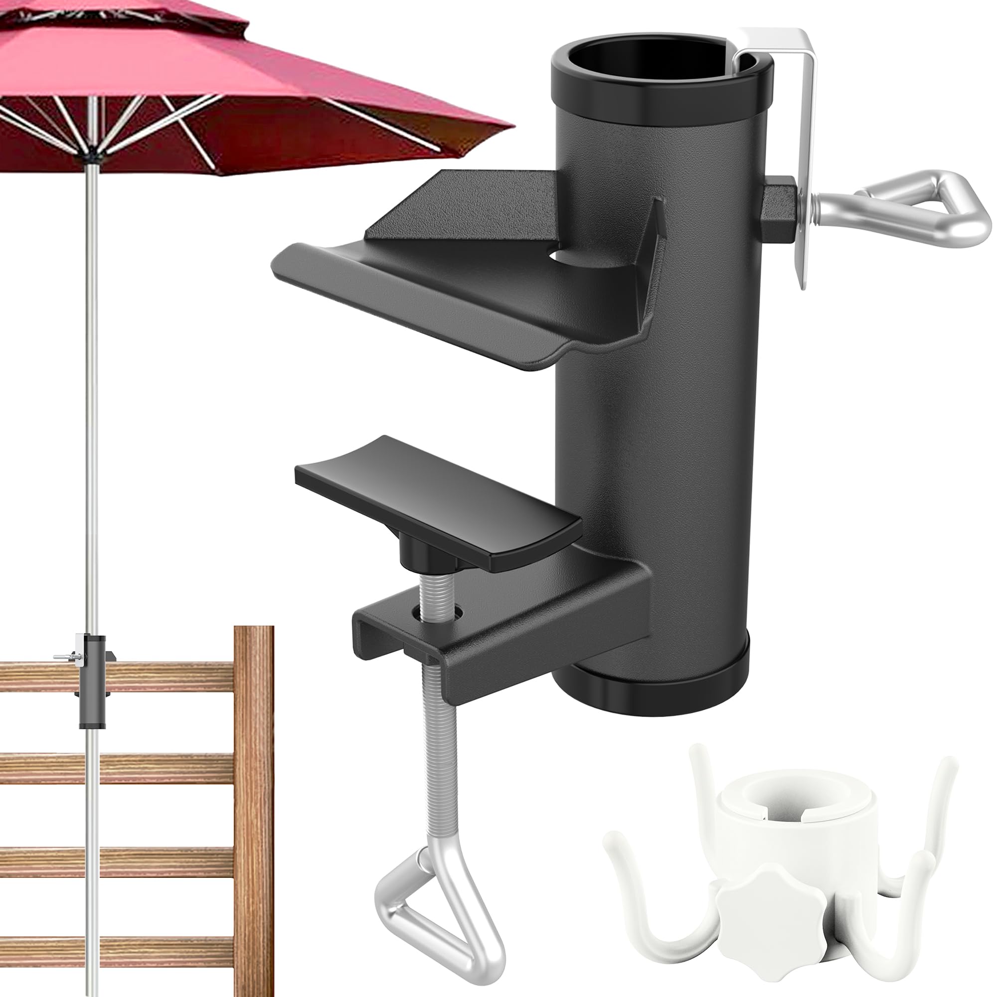 DBPBToU Beach Umbrella Stand, Adjustable Umbrella Holder, Outdoor Parasol Stand, Umbrella Clamp Fixing Clamp for Balcony, Patio Table, Garden, Beach (Black)