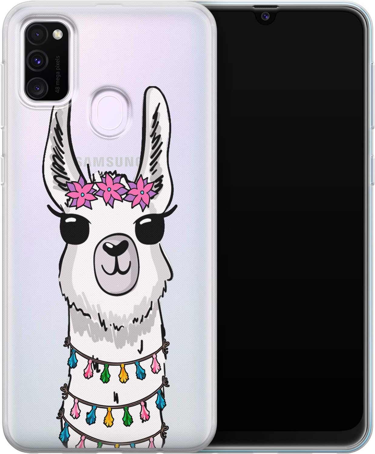Vonna Phone Case Replacement for Samsung A20 A22 5G A12 5G A11 A70 A52 A50s A30 A51 A02 Proud Alpaca Print Smooth White Llama Cover Design Kawaii Animal Slim fit Floral Pink Hoop Soft Flexible a382