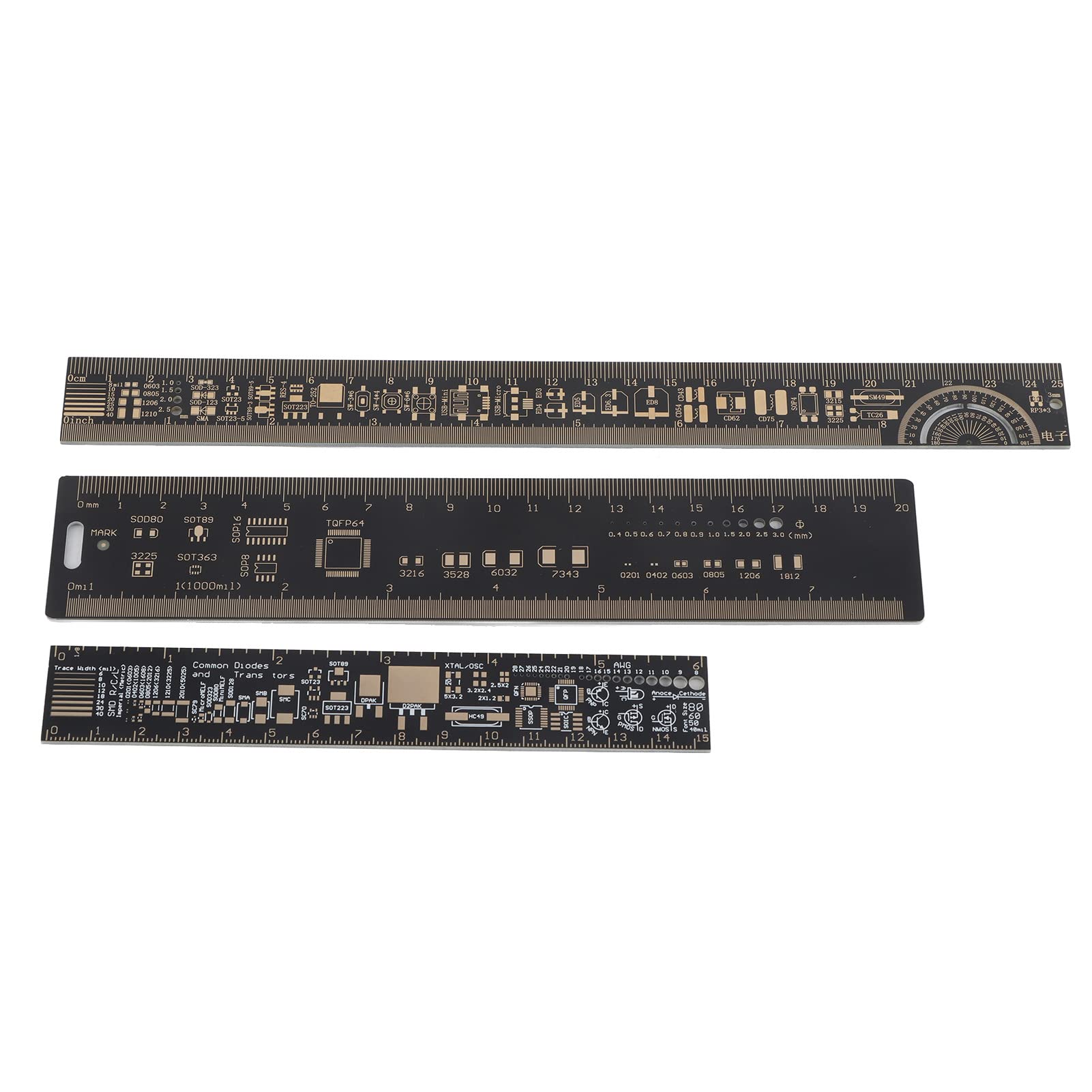 3PCS 6.3/7.87/10.23inch PCB Printed Circuit Board Ruler Multifunctional Ruler Kit for Electronic Engineers