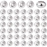 DICOSMETIC 50Pcs Stainless Steel Slider Beads Metal Stopper Beads 6mm Adjustable Bead Rondelle Spacer Bead with Rubber Inside for Bracelets Jewelry Making, Hole: 1.2mm
