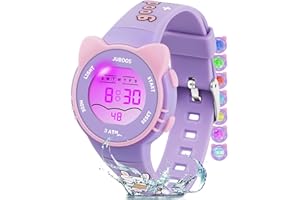 Juboos Kid's Digital Watch for Boys and Girls, Waterproof LCD Digital Sports Kids Watch with 7 Color LED Lights, Stopwatch, Alarm