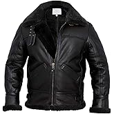 MARCO ENZOLANI Men B3 Bomber Jacket Aviator Real Shearling B3 Bomber Sheepskin Jacket Winter Black