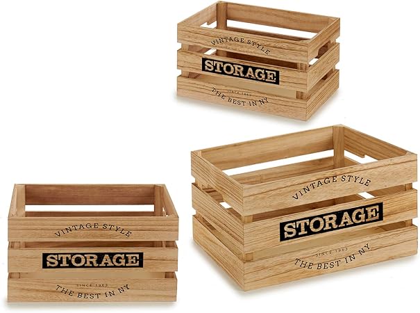 AR Set 3 Cajas Vintage, Madera Natural, 40X30X20 Cm: Amazon.es: Hogar
