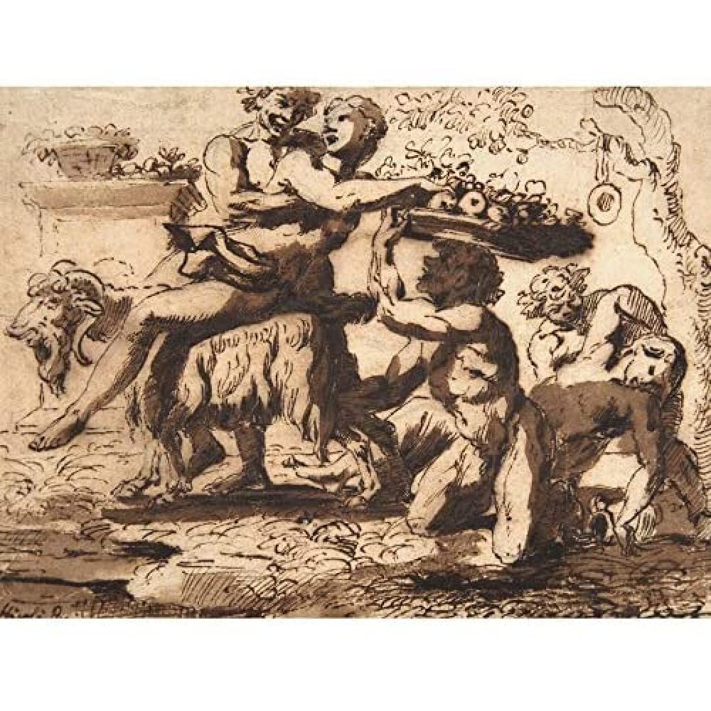 Poussin Bacchanalia Bacchanal Celebration Drawing Art Print Canvas Premium Wall Decor Poster Mural
