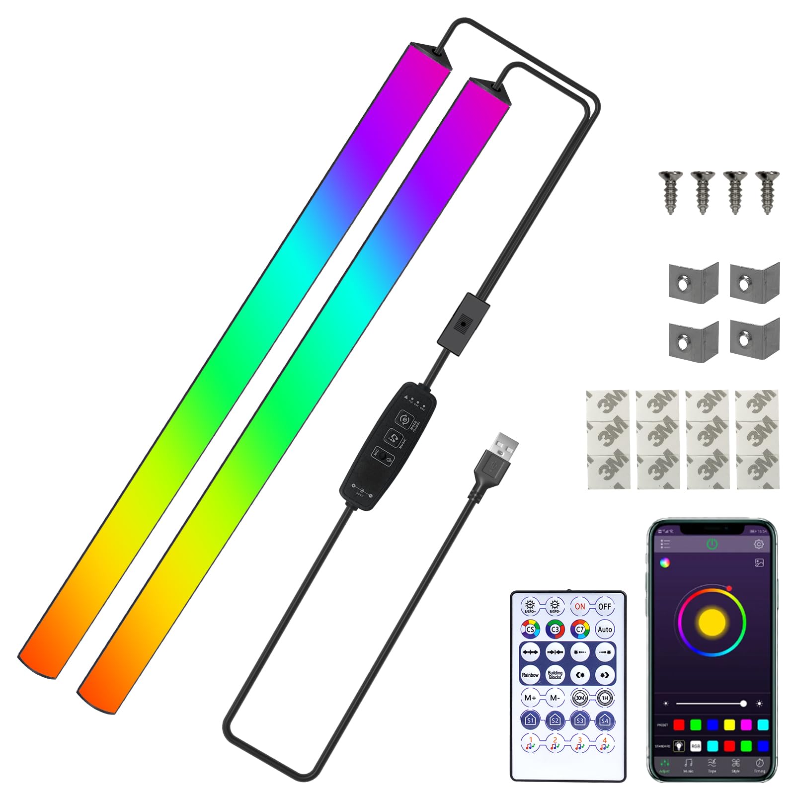 Bonluz 2-in-1 RGB Ambient Light Bar for Monitor, Gaming With Remote Control, USB Port, 353 Dynamic Colors, 4 Music Type Dreamcolor Effect, Keyboard Illumination for Gaming Setup