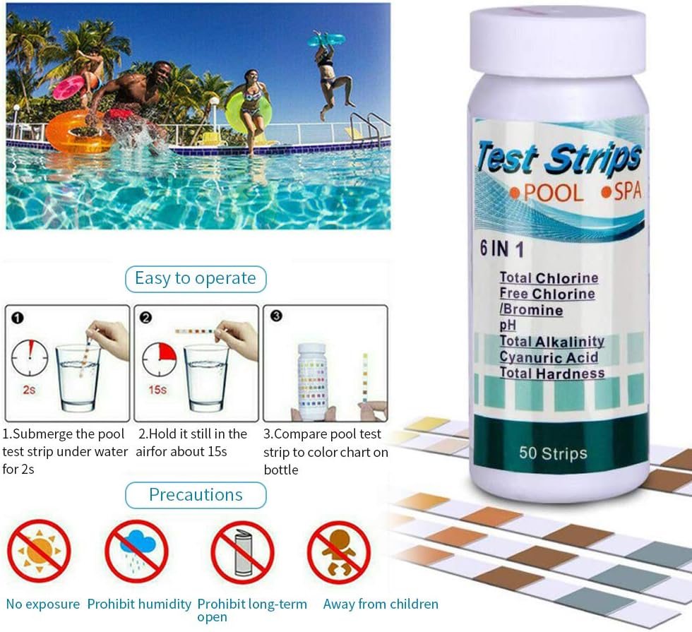 6 in 1 Test Strips Kit, 100 Pcs Swimming Pool Spa & Hot Tub Chemicals