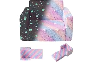 Truwelby Kids Sofa, Glow in The Dark Toddler Chairs Children's 2 in 1 Convertible Sofa to Lounger - Extra Soft Flip Open Chair & Sleeper, Toddler Couch Chair, Sofa Bed for Boys Girls
