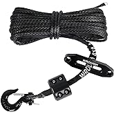 1/4" Synthetic Winch Rope Kit, 1/4 In x 50 Ft 10,000LBs Strength ATV Winch Rope Line with Steel Hook, Fairlead, Rubber Stopper, Protecting Sleeve and Thimble, Suitable for ATV, SUV, Vehicle (Black)
