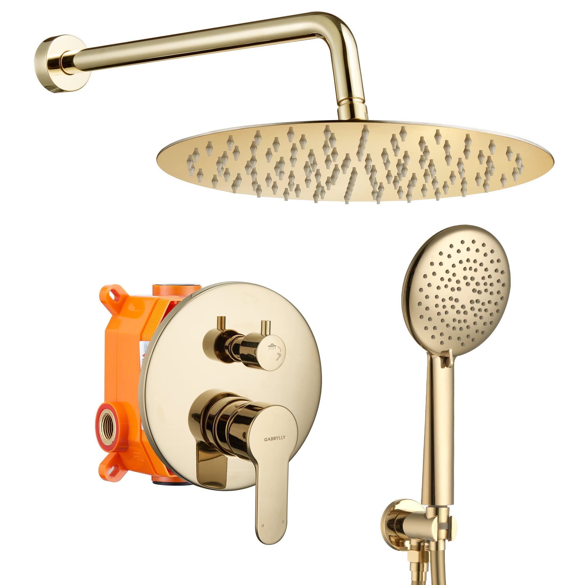 Photo 1 of Gabrylly Shower System Polished Gold, Rain Shower Head System for Bathroom with High Pressure 12" Rain Shower head and 5-Setting Handheld Shower Head Set