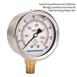MEASUREMAN Lead-Free Pressure Gauge, 2-1/2inch