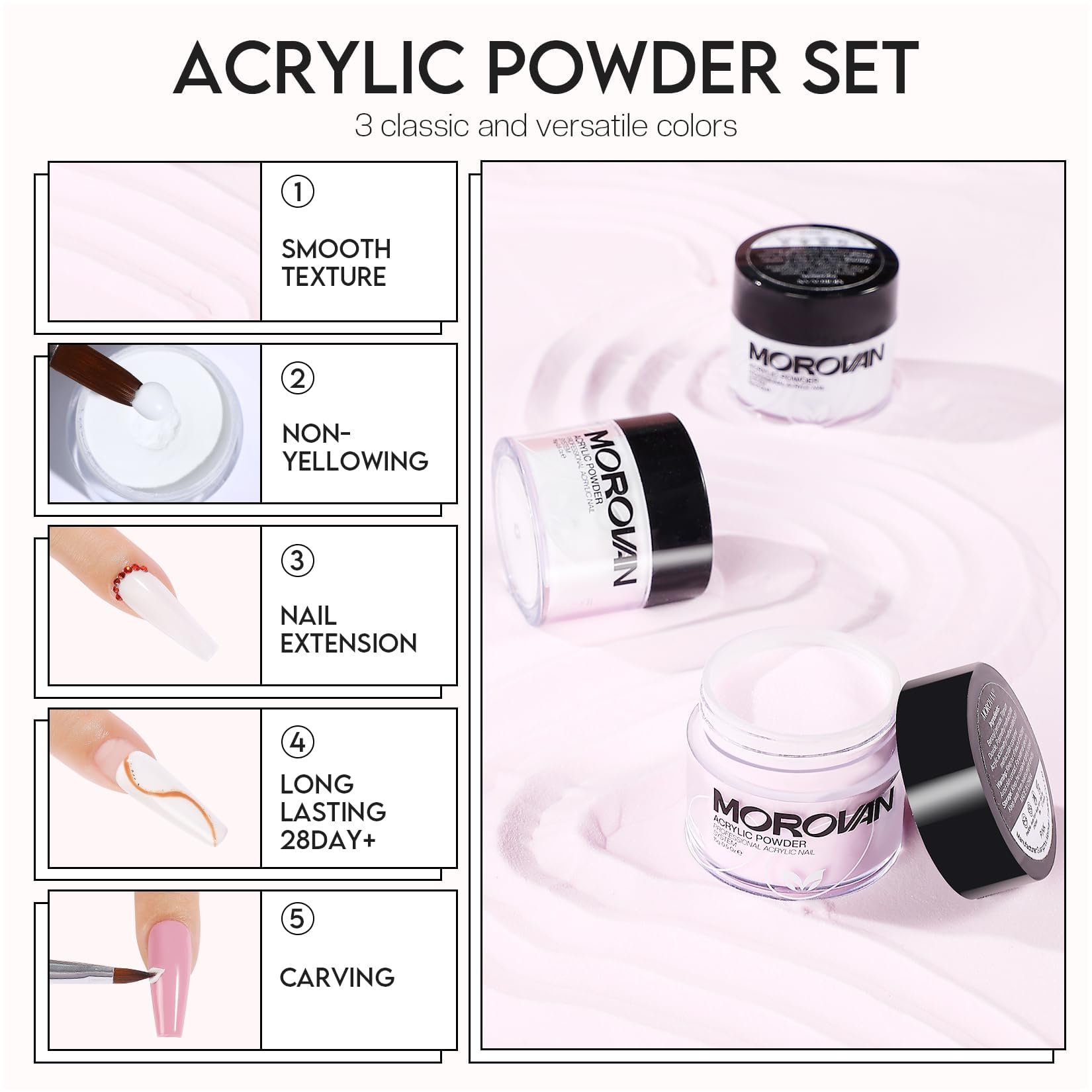 Morovan Acrylic Nail Kit for Beginners: Professional Nail Kit Acrylic Nail Set with U V Lamp with Everything Gel Polish Starter Kit with Glitter Acrylic Powder Nail Kit Gift Home Salon - Image 3