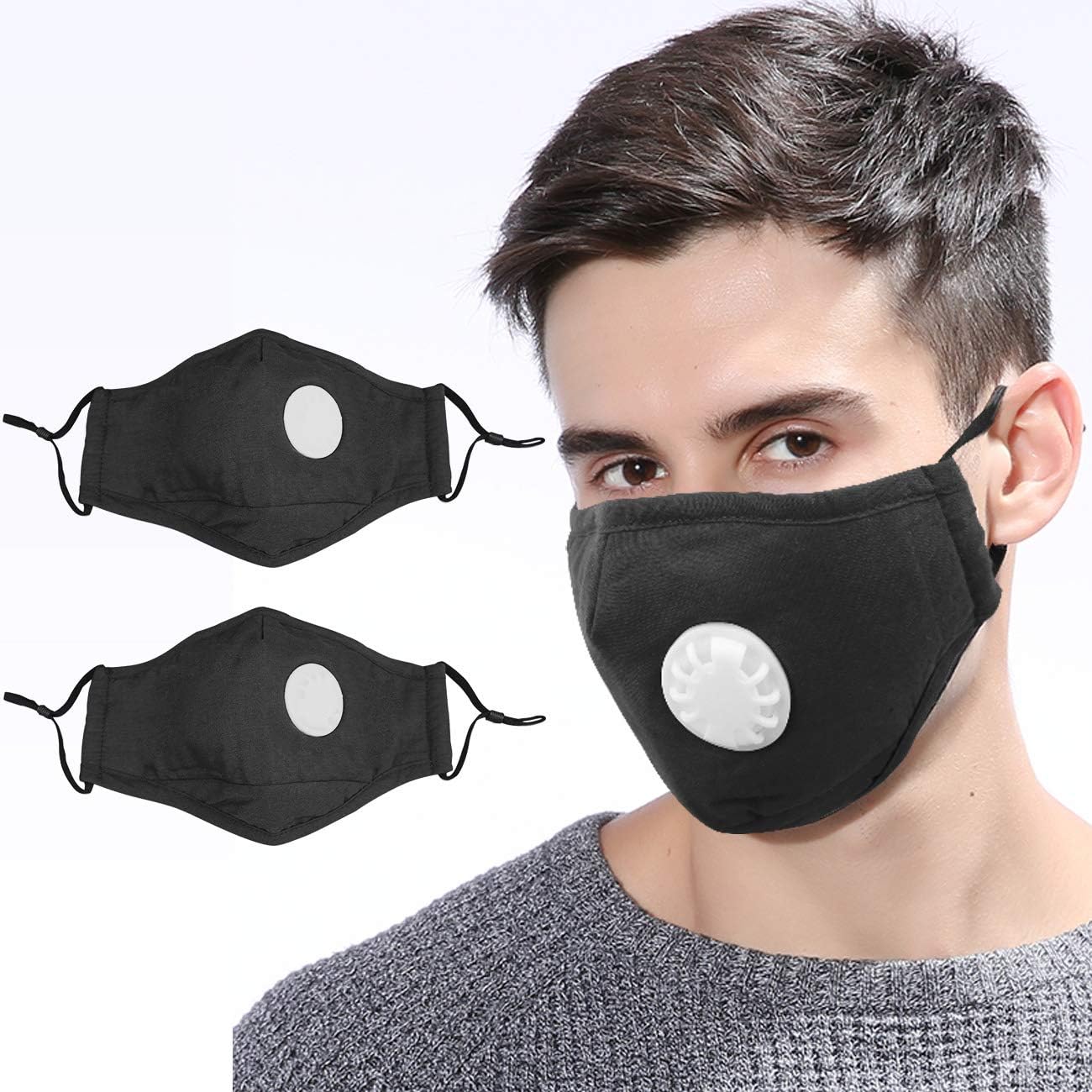 Set of 2 Cotton Face Masks,Anti-dust Breathing Black Mouth Mask,Washable,Reusable Protective Mask wtih 4 Replaceable Filter for Cycling Traveling Outdoor Sports Adults Men Women …