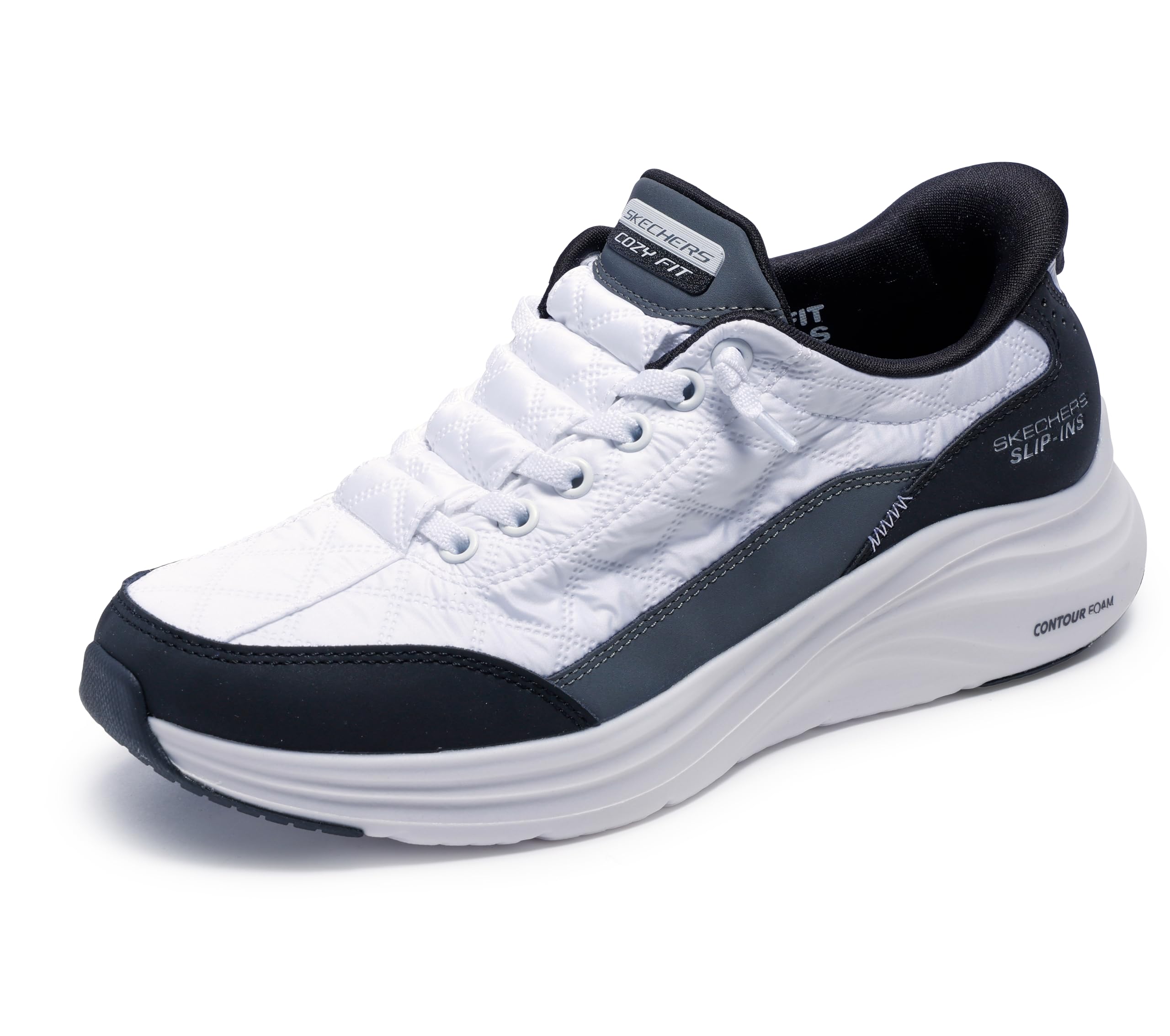 Skechers Women's Contour Foam-Cozy Fit Hands Free Slip-Ins Sneaker, White Black, 12 Wide Image