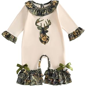 RSRZRCJ Newborn Baby Girl Fall Clothes Hunting Ruffle Long Sleeve Romper Bell Bottoms Flared Jumpsuit Outfit