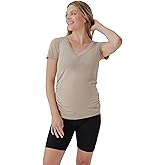 Pact Organic Cotton V-Neck Ruched Maternity Tee Shirts, Soft Pregnancy Top with Stretch