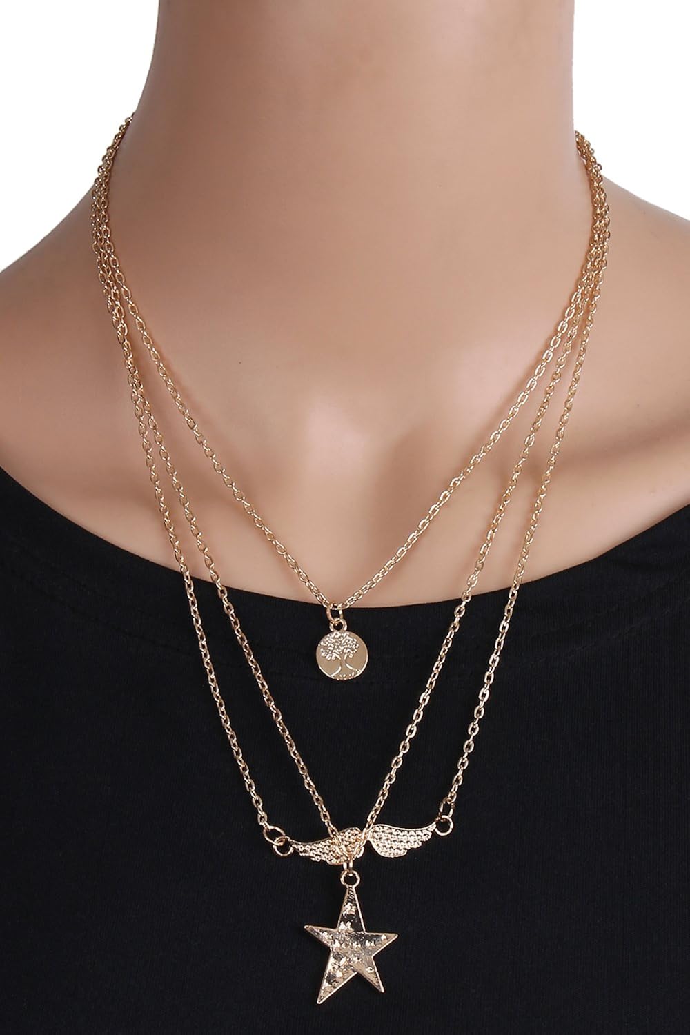 shining diva fashion gold metal multi-layered necklace for girls