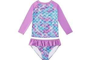 JiAmy Girls Swimsuits Long Sleeve Bathing Suit Two Piece Rash Guard Set Beach Swimwear with UPF 50+ Sun Protection 3-9T