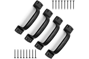 Livfodrm Barn Door Handles Black Cast Iron Gate Handle, 7 Inch Rustic Solid Heavy Duty Fence Gate Pull Grab Handle 4PCS